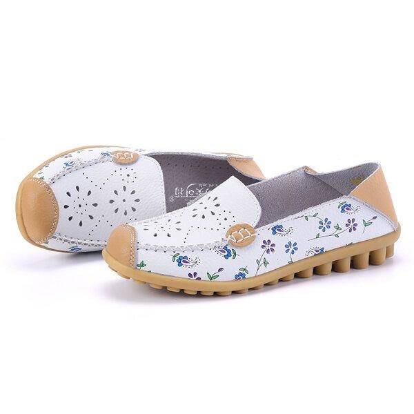 Dame Fritidssko Åndbar Hollow Out Flats Soft Sole Loafers Blomstertryk Loafers