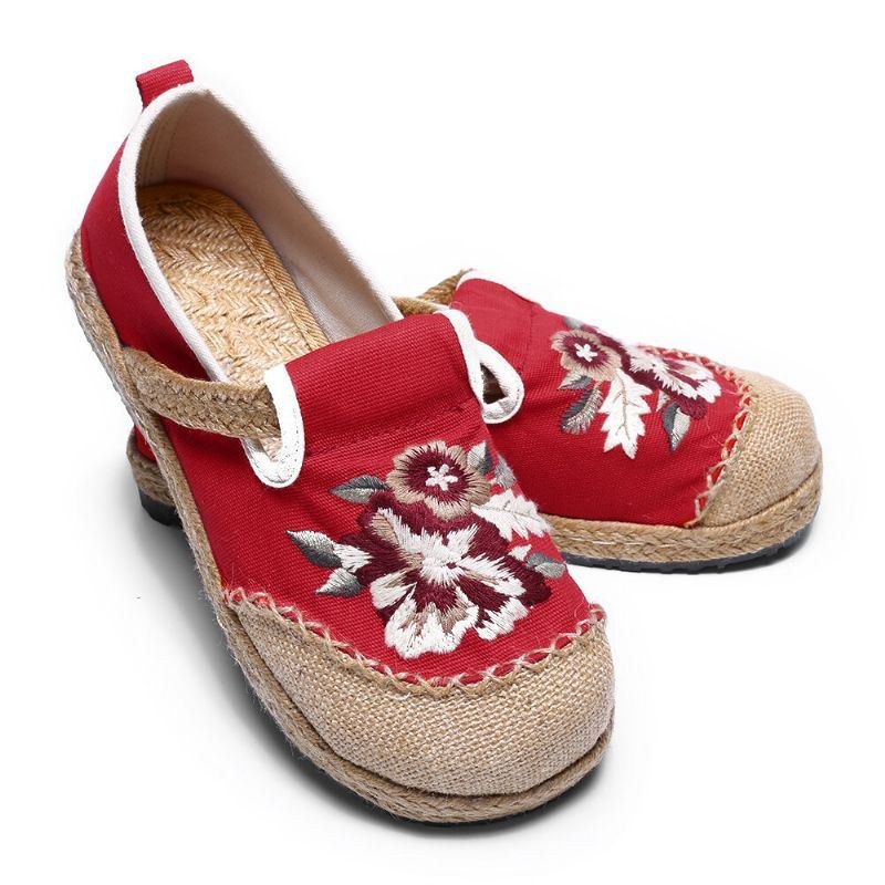 Dame Gamle Peking Blomster Broderi Casual Espadrille Loafers