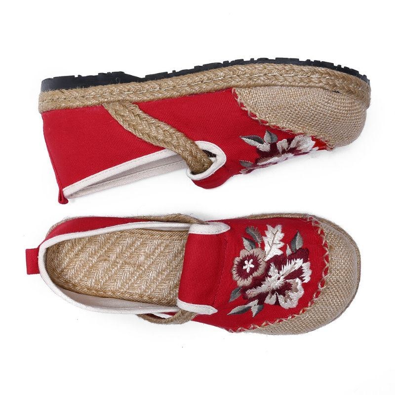 Dame Gamle Peking Blomster Broderi Casual Espadrille Loafers