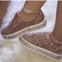 Dame Glitter Pailletter Mode Snørebånd Fest Casual Platform Sko Flats