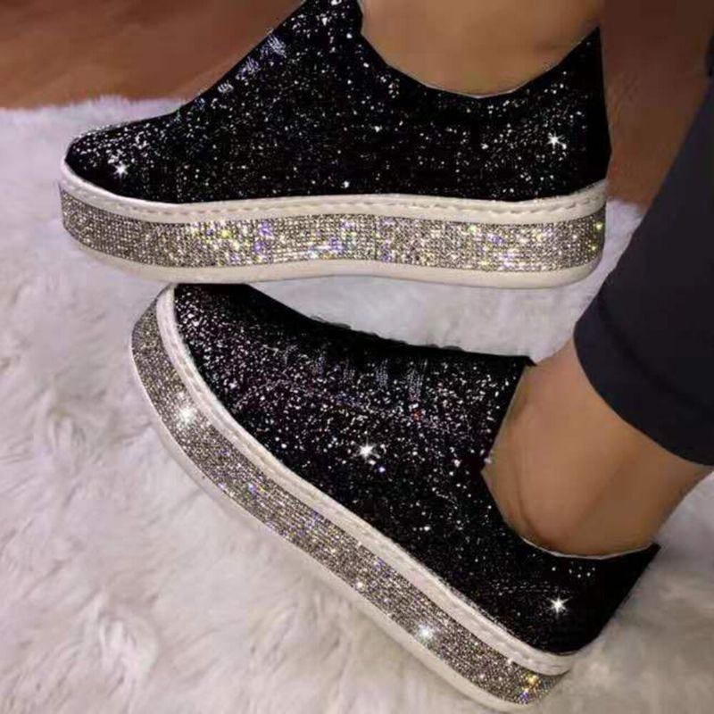 Dame Glitter Pailletter Mode Snørebånd Fest Casual Platform Sko Flats