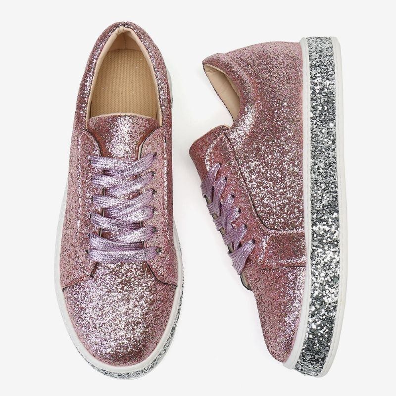 Dame Glitter Pailletter Mode Snørebånd Fest Casual Platform Sko Flats