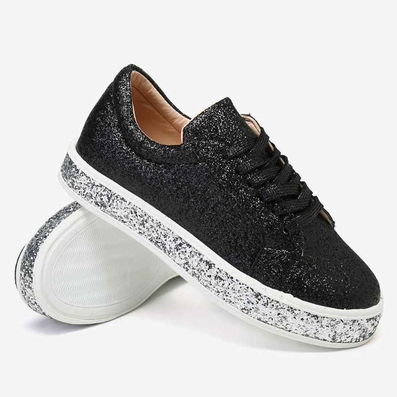 Dame Glitter Pailletter Mode Snørebånd Fest Casual Platform Sko Flats