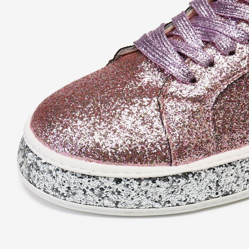 Dame Glitter Pailletter Mode Snørebånd Fest Casual Platform Sko Flats