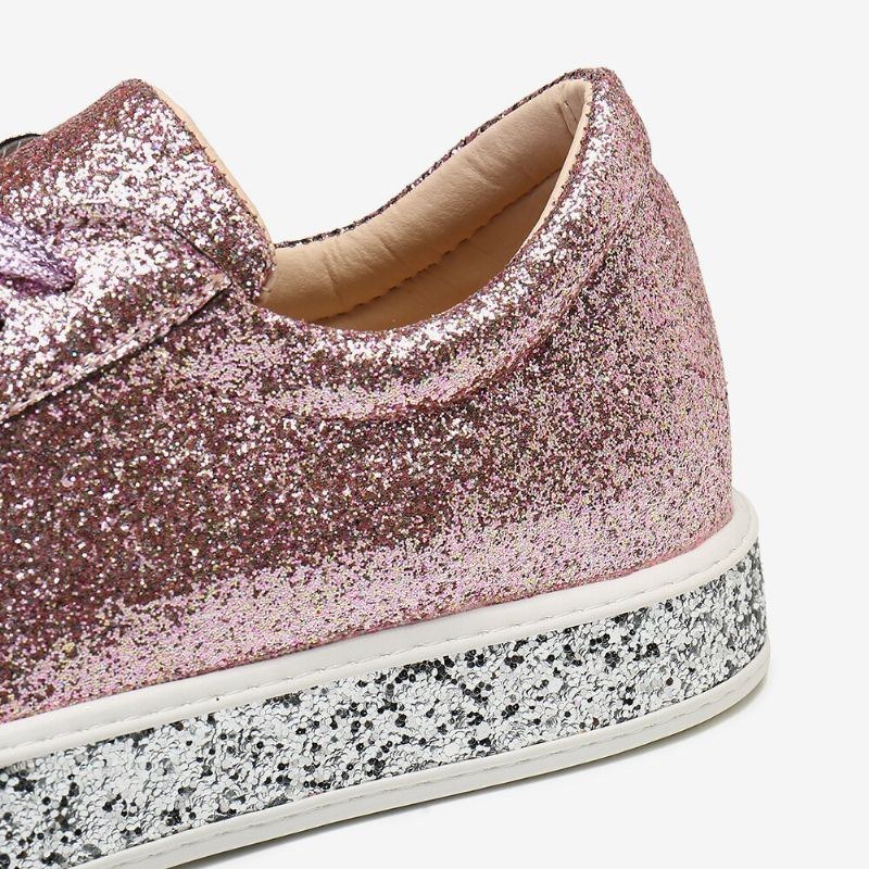 Dame Glitter Pailletter Mode Snørebånd Fest Casual Platform Sko Flats