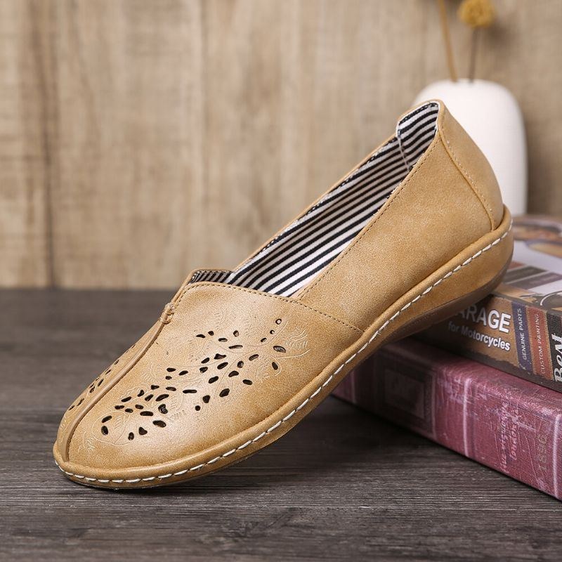 Dame Hand Stricing Hollow Comfy Retro Casual Slip On Flats