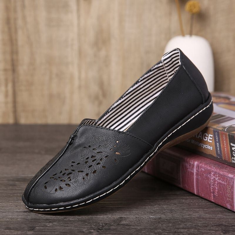 Dame Hand Stricing Hollow Comfy Retro Casual Slip On Flats