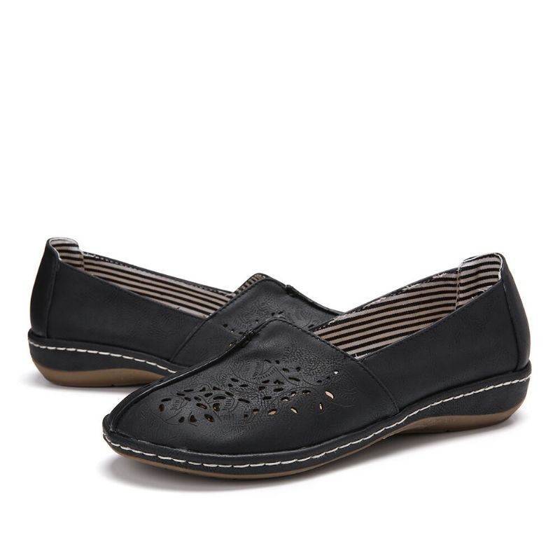 Dame Hand Stricing Hollow Comfy Retro Casual Slip On Flats