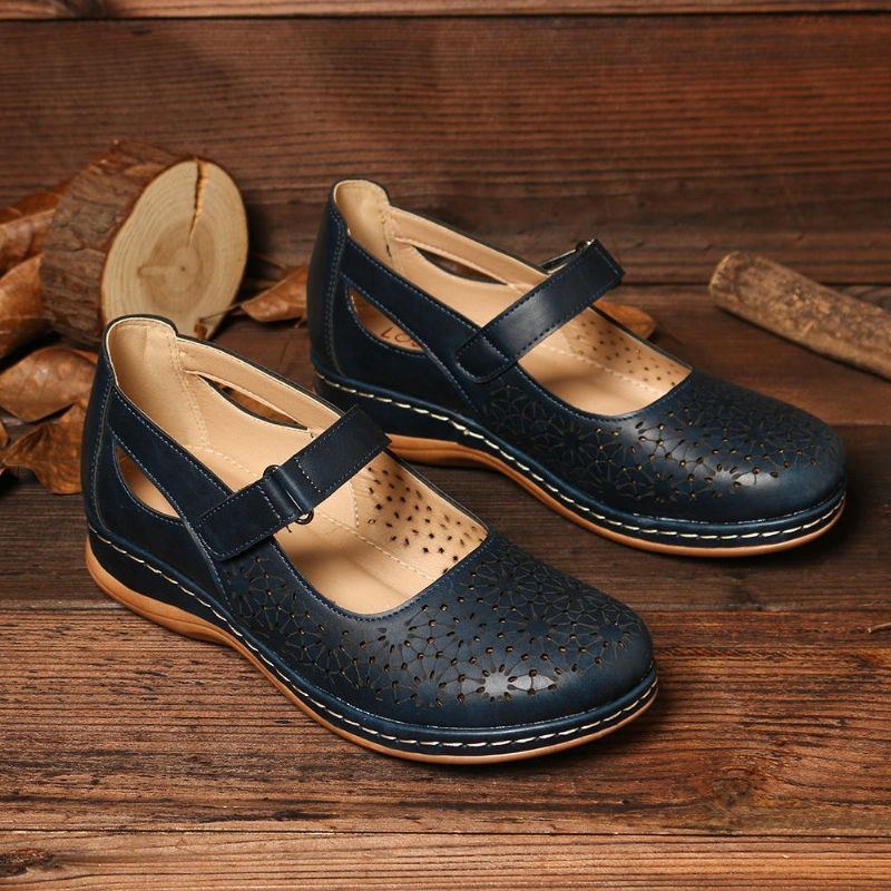 Dame Hollow Out Åndbar Comfy Hook Loop Spring Flats Casual Sko