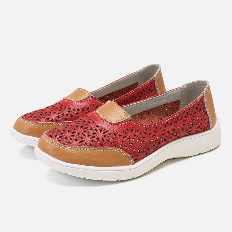 Dame Hult Læder Slip On Solid Color Blød Sål Flats