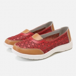 Dame Hult Læder Slip On Solid Color Blød Sål Flats