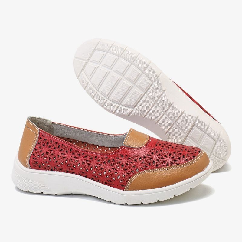 Dame Hult Læder Slip On Solid Color Blød Sål Flats