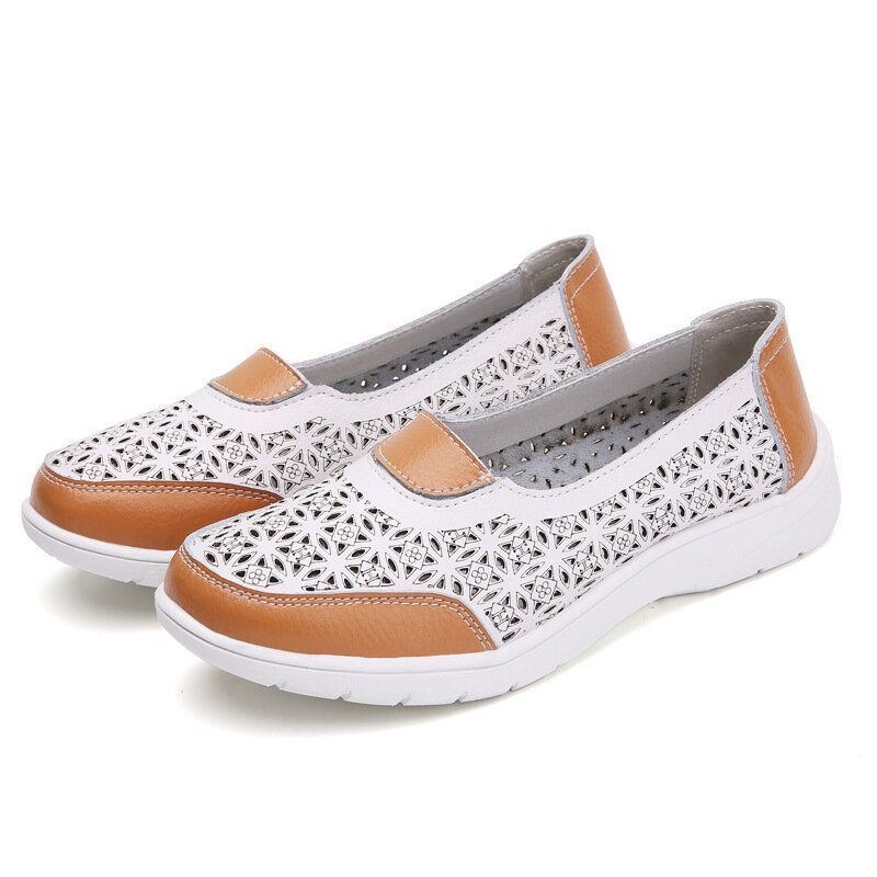 Dame Hult Læder Slip On Solid Color Blød Sål Flats