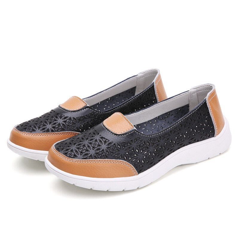 Dame Hult Læder Slip On Solid Color Blød Sål Flats