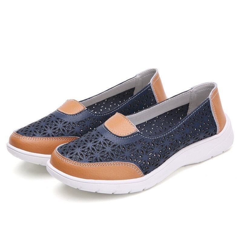 Dame Hult Læder Slip On Solid Color Blød Sål Flats