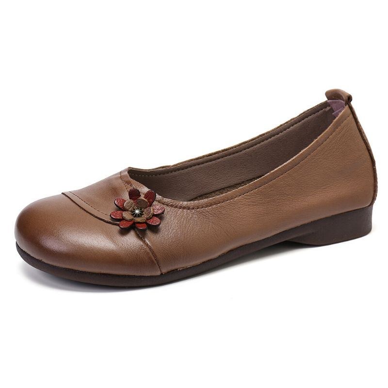 Dame Læder Blomster Slip On Flats Loafers Sko