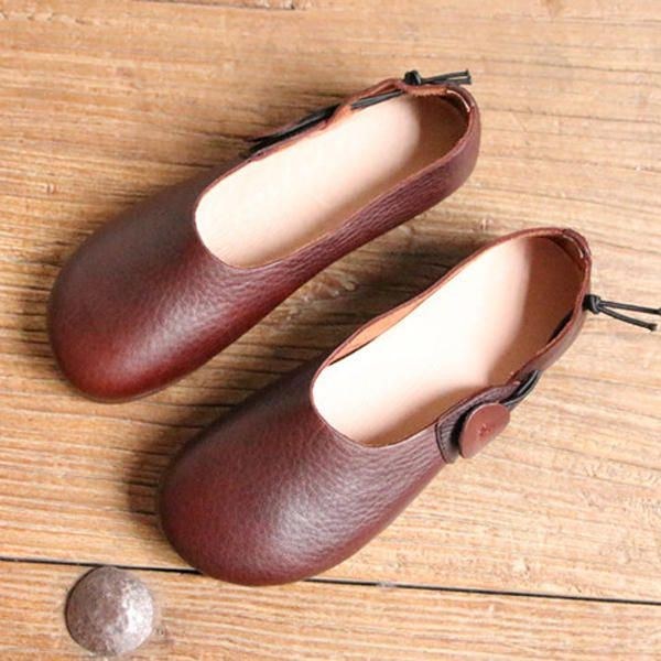 Dame Læder Casual Outdoor Soft Slip On Flat Loafer Sko