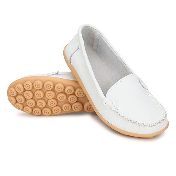 Dame Læder Slip-on Anti Udskridning Ballet Flats Casual Sko