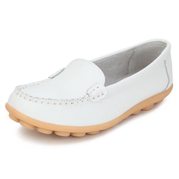 Dame Læder Slip-on Anti Udskridning Ballet Flats Casual Sko