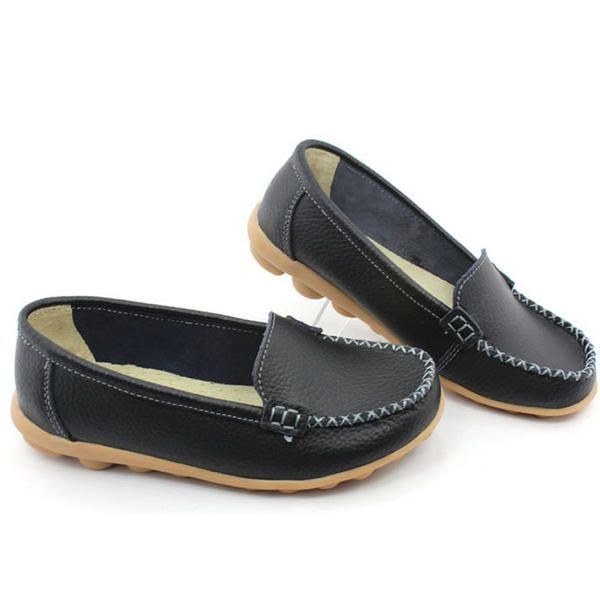 Dame Læder Slip-on Anti Udskridning Ballet Flats Casual Sko