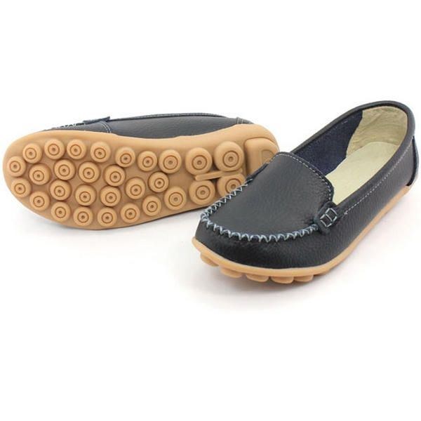 Dame Læder Slip-on Anti Udskridning Ballet Flats Casual Sko