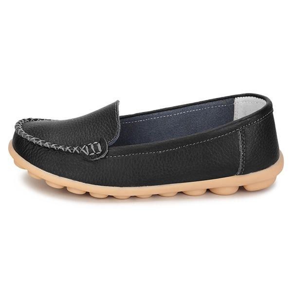 Dame Læder Slip-on Anti Udskridning Ballet Flats Casual Sko