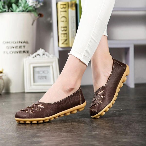 Dame Large Size Farverig Slip On Hollow Out Rund Toe Flad Loafer