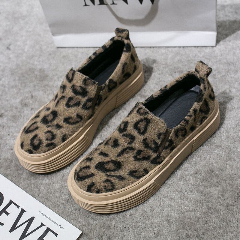 Dame Large Size Leopard Ruskind Skridsikker Comfy Casual Flats