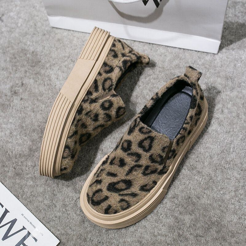 Dame Large Size Leopard Ruskind Skridsikker Comfy Casual Flats