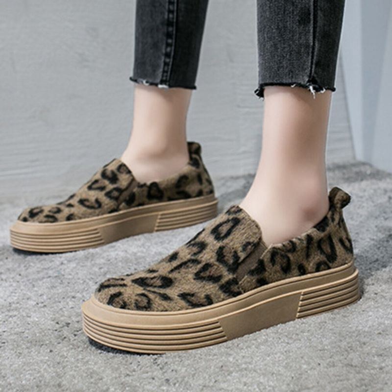 Dame Large Size Leopard Ruskind Skridsikker Comfy Casual Flats