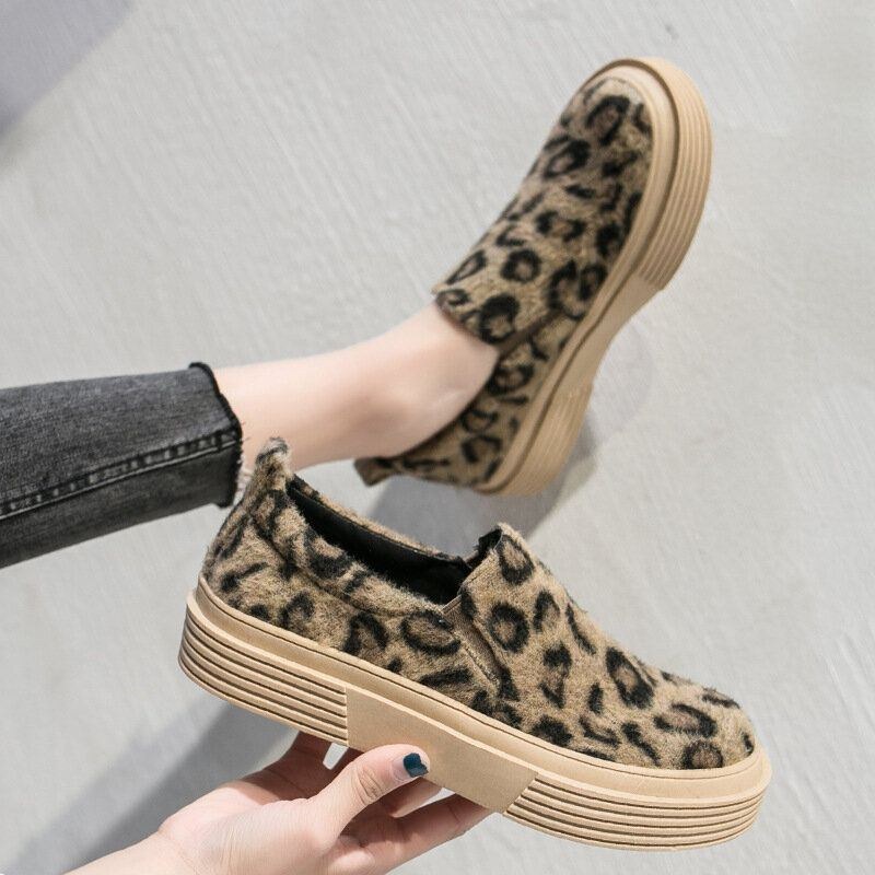 Dame Large Size Leopard Ruskind Skridsikker Comfy Casual Flats