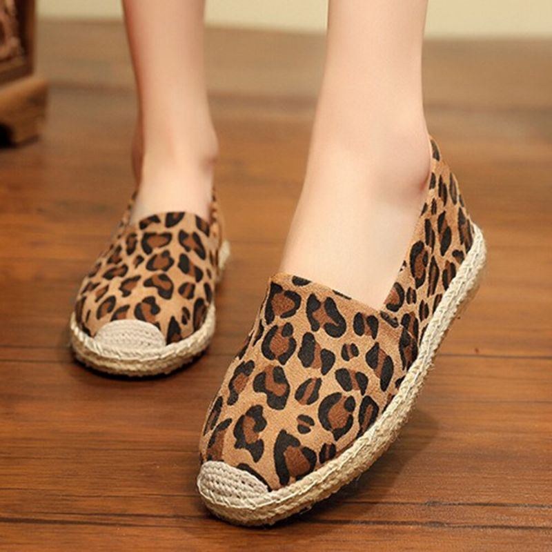 Dame Leopardtryk Behagelig Letvægts Casual Slip On Espadrille Flats