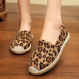 Dame Leopardtryk Behagelig Letvægts Casual Slip On Espadrille Flats