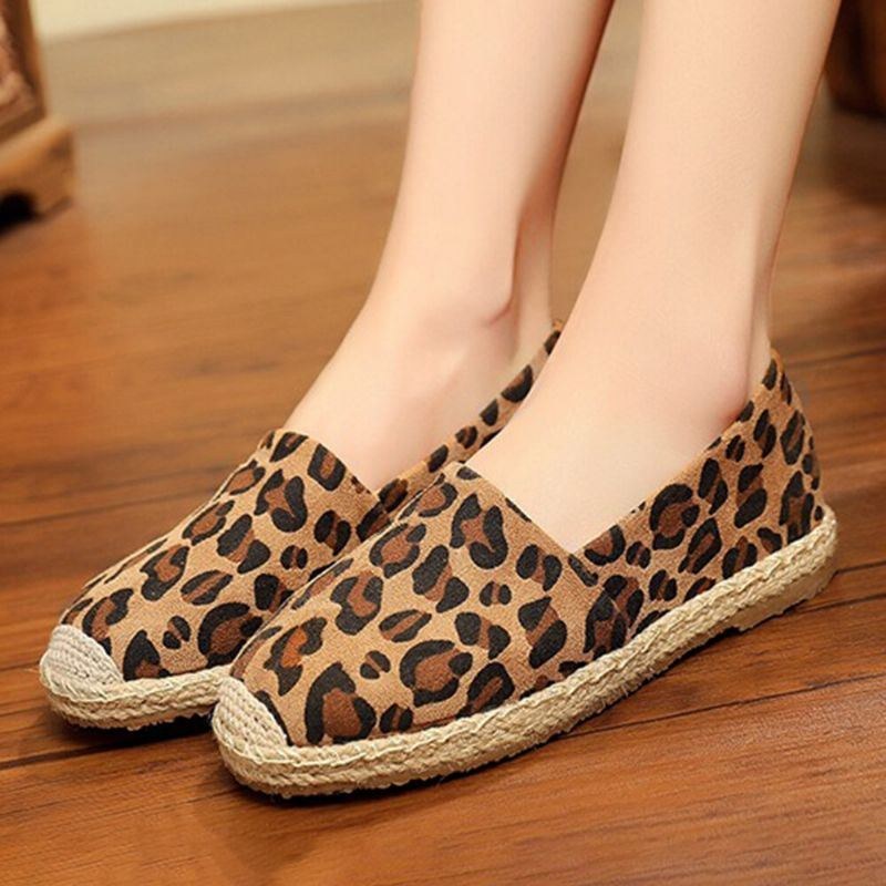 Dame Leopardtryk Behagelig Letvægts Casual Slip On Espadrille Flats