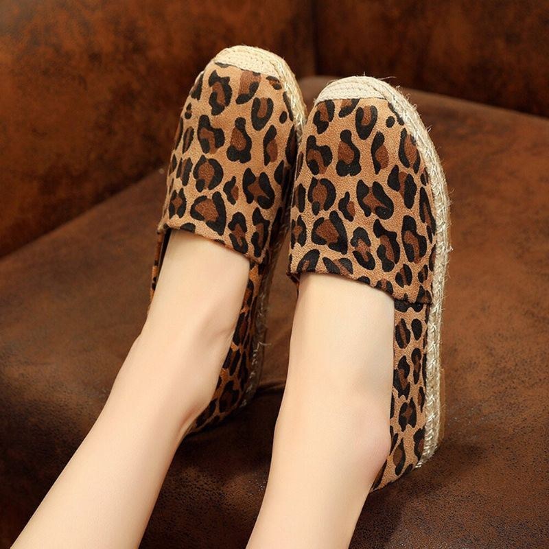 Dame Leopardtryk Behagelig Letvægts Casual Slip On Espadrille Flats