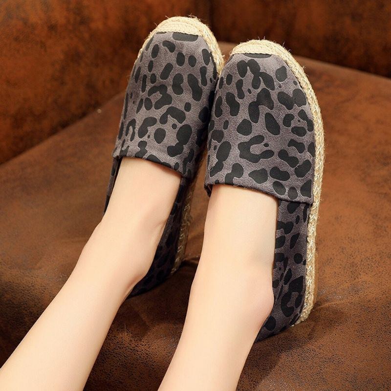 Dame Leopardtryk Behagelig Letvægts Casual Slip On Espadrille Flats