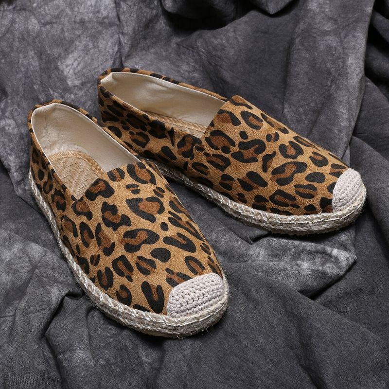 Dame Leopardtryk Behagelig Letvægts Casual Slip On Espadrille Flats