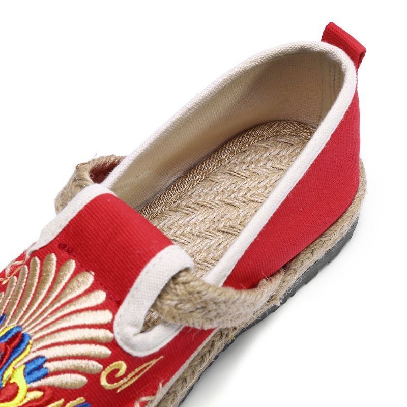 Dame Linen Comfy Brodery Straw Slip On Flat Loafers