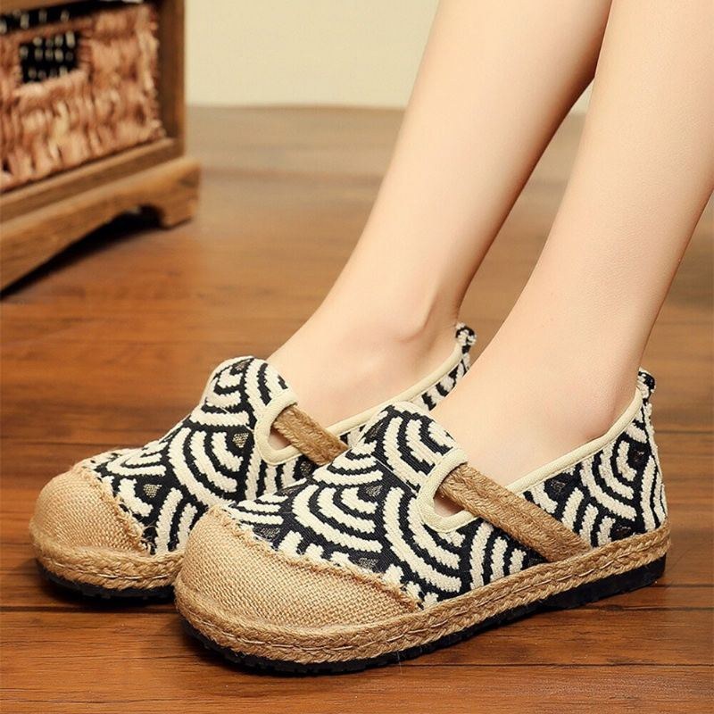 Dame Linned Behagelig Bærbar Rund Toe Casual Espadrille Flade Loafers