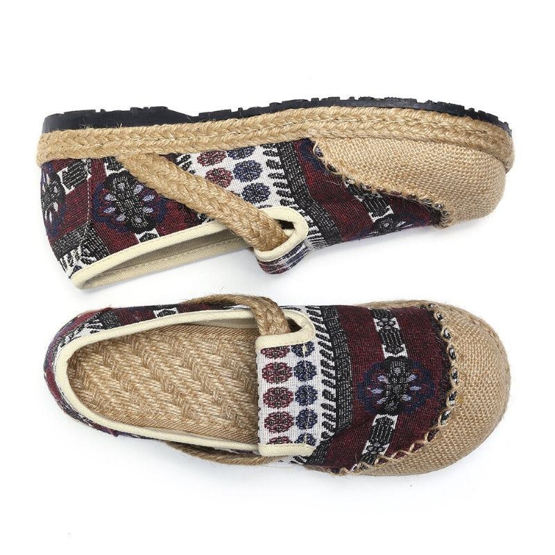 Dame Linned Stråmønster Casual Slip On Espadrille Flade Loafers