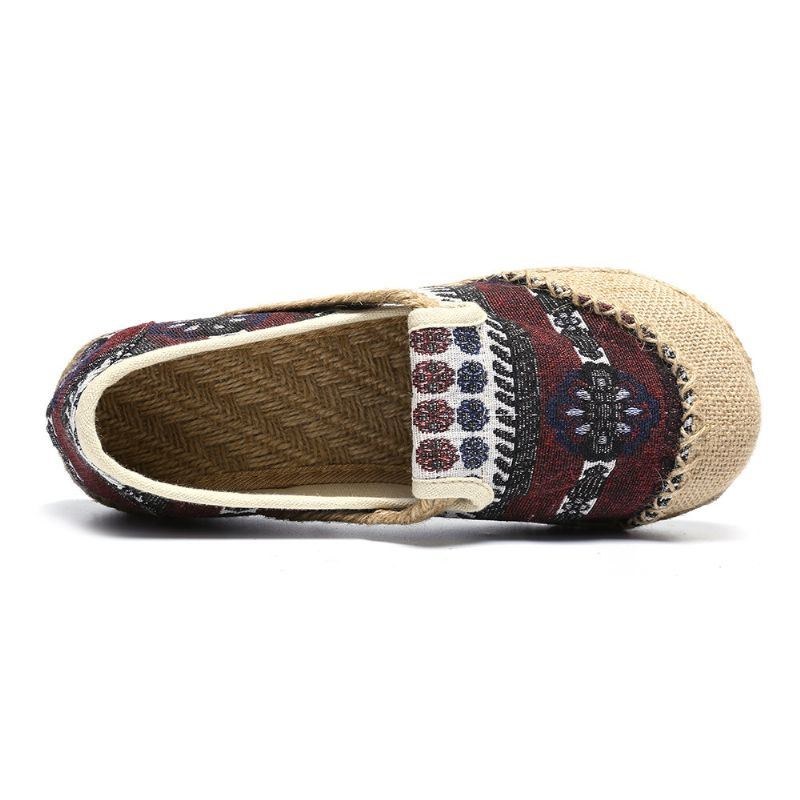 Dame Linned Stråmønster Casual Slip On Espadrille Flade Loafers