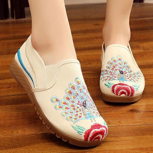 Dame Loafers Flower Slip On Comfy Flat Casual Sko