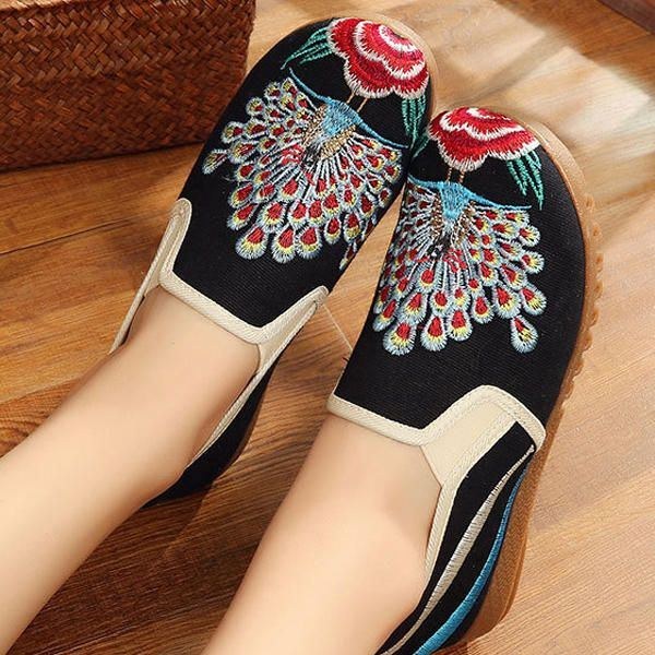 Dame Loafers Flower Slip On Comfy Flat Casual Sko