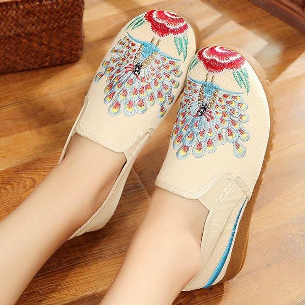 Dame Loafers Flower Slip On Comfy Flat Casual Sko