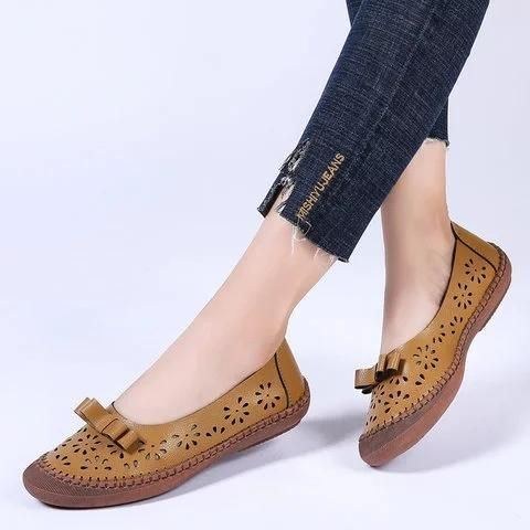 Dame Plus Size Ægte Læder Åndbar Udhulet Slip On Casual Flats Loafers