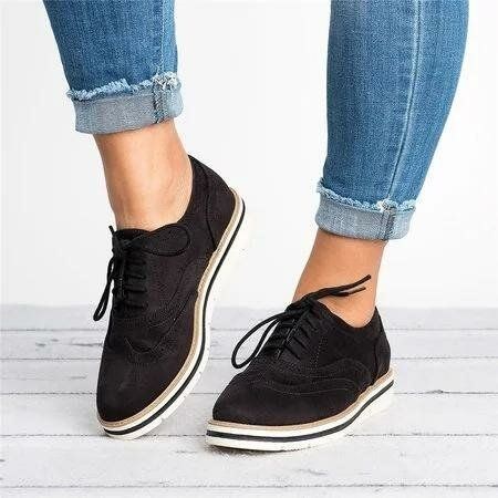 Dame Plus Size Brogue Lace Up Bløde Lace Up Casual Oxford Loafers