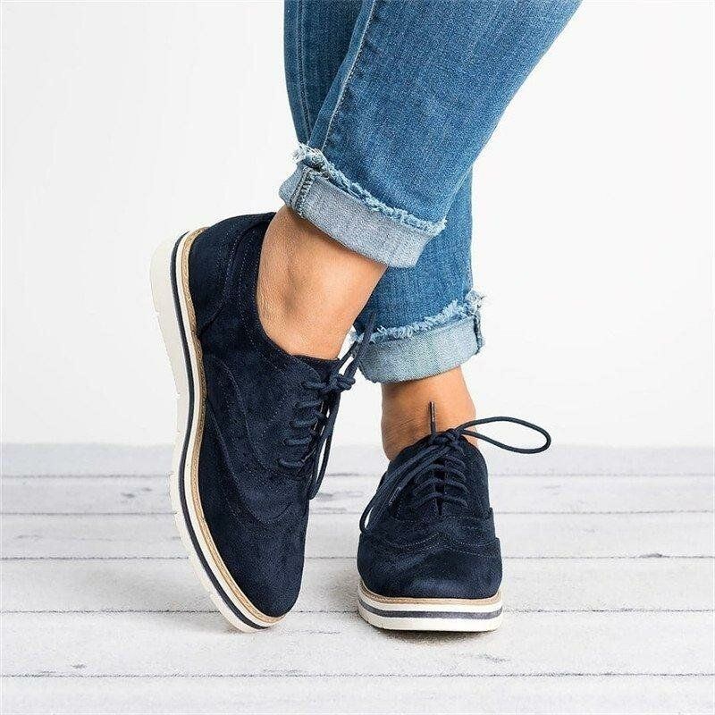 Dame Plus Size Brogue Lace Up Bløde Lace Up Casual Oxford Loafers