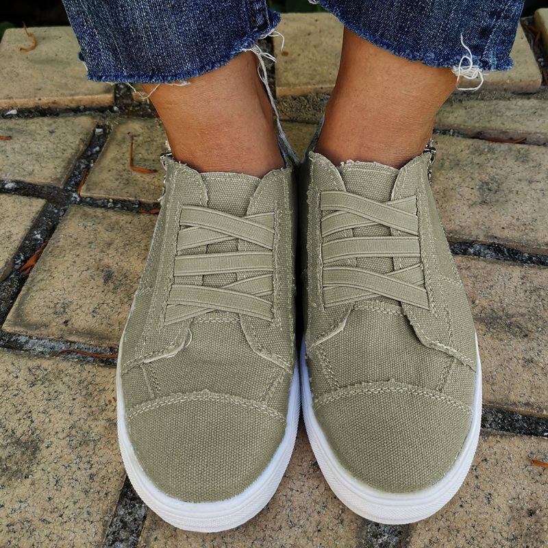 Dame Plus Size Elastikbånd Lynlås Canvas Casual Loafers