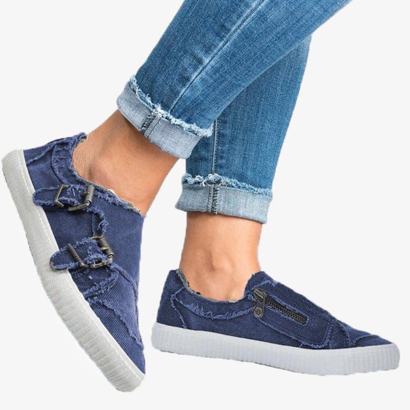 Dame Plus Size Metalspænde Lynlås Dekoration Slip On Canvas Uformelle Daglige Lejligheder