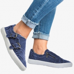 Dame Plus Size Metalspænde Lynlås Dekoration Slip On Canvas Uformelle Daglige Lejligheder